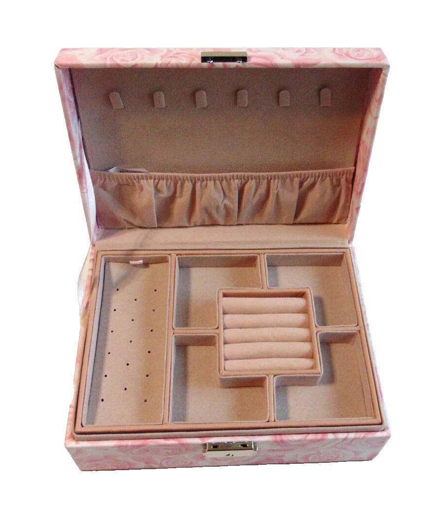 Women's Jewelry Box Pink Blush Floral Roses Storage Case Organizer Compartments | eBay