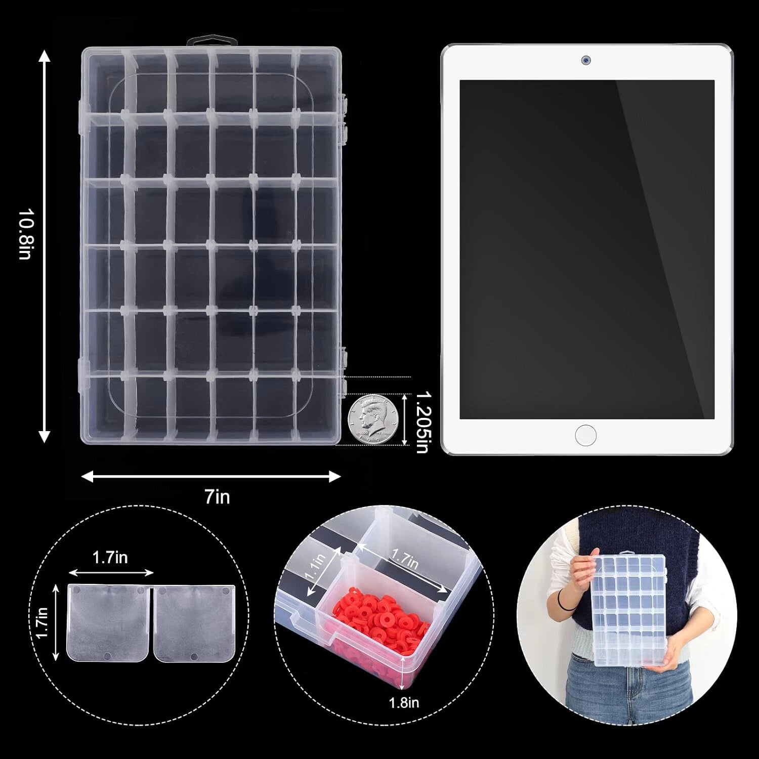 2PC 36Grids Clear Plastic Organizer Box Storage Container for DIY Jewelry Tackle | eBay