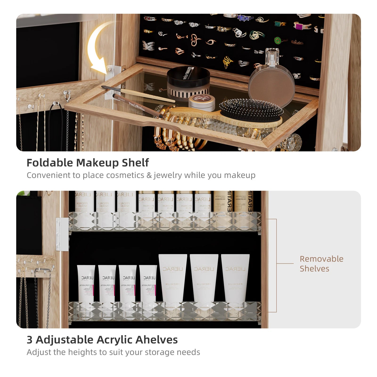 360° Swivel Jewelry Cabinet with Back Storage Shelves Full Length Mirror | eBay