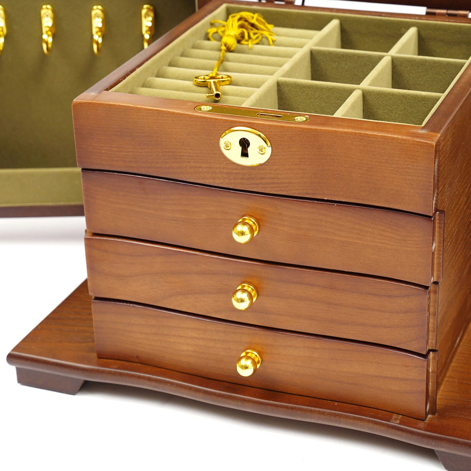 Vintage Large Wooden Jewelry Organizer Box Necklace Rings Bracelet Storage Case | eBay