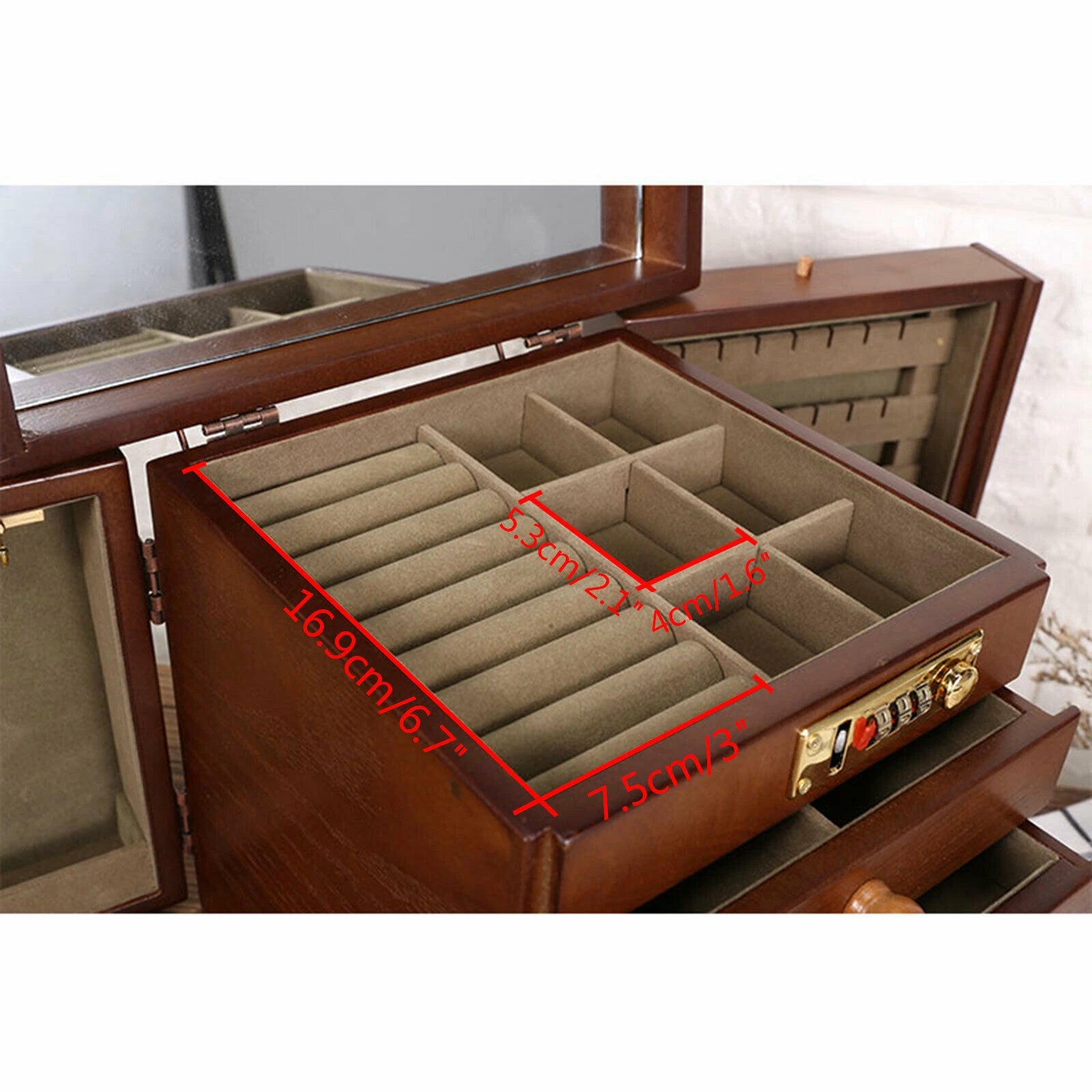 5 Layers Vintage Large Jewelry Organizer Wooden Storage Box Case with 4 Drawers | eBay