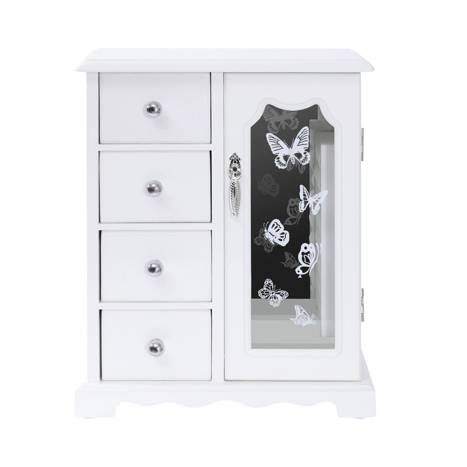 Women Gift Jewelry Wood Box 4 Drawers Organizer Velvet Built-in Mirror Bedroom | eBay