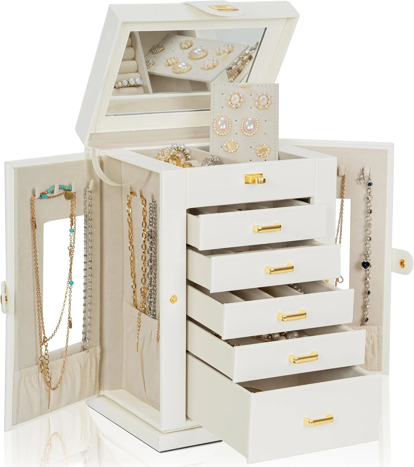 Jewelry Box 6-Tier Organizer Functional 360° Rotating Jewelry Storage Case for W | eBay