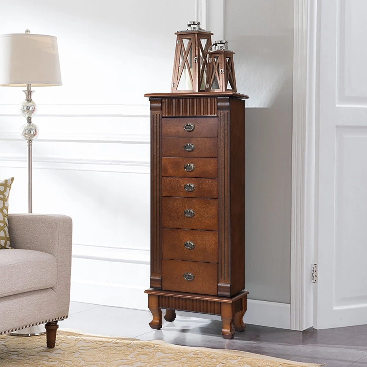 Jewelry Cabinet Armoire Box Storage Chest Stand Organizer Wood Christmas Gift | eBay