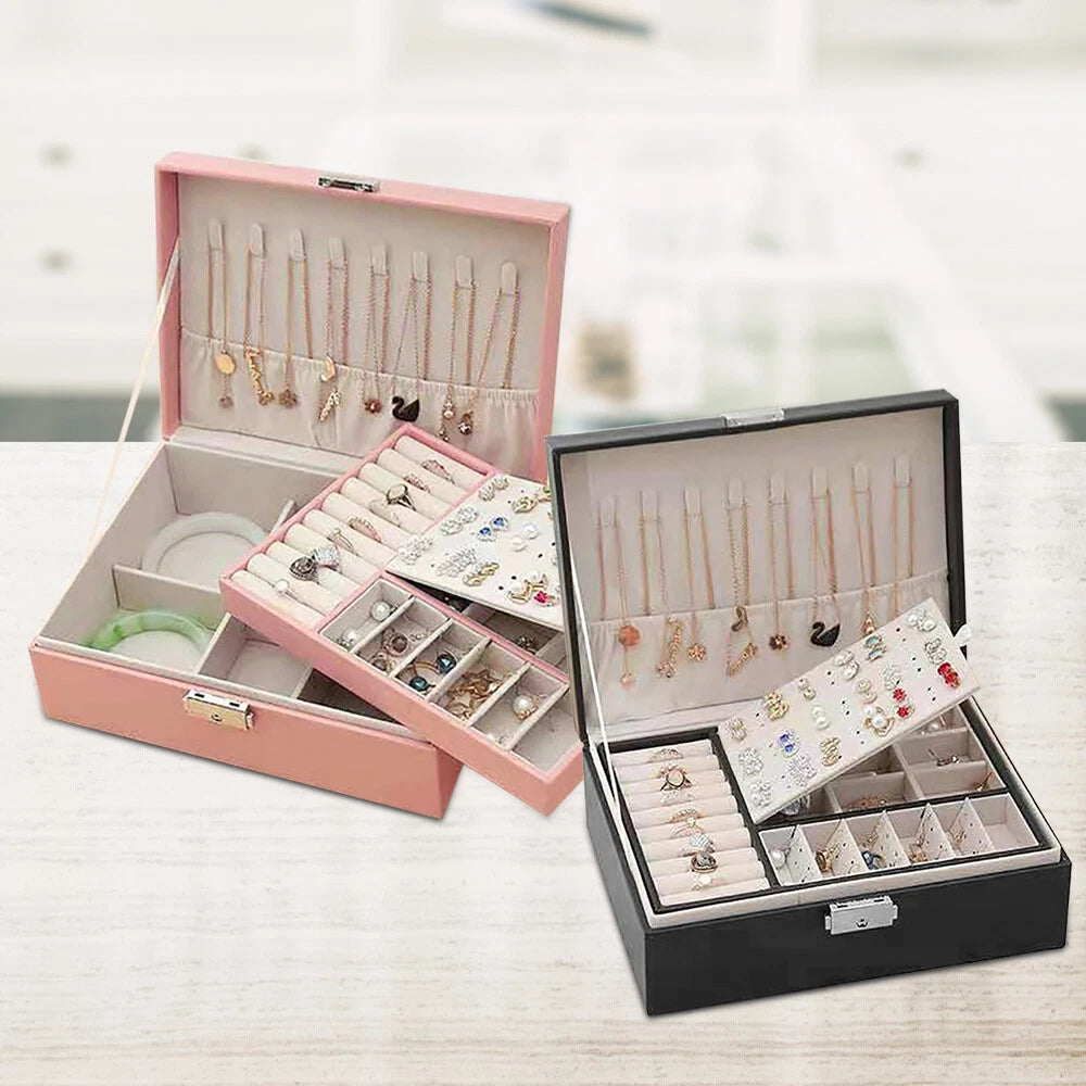 JeWelry Organizer Case 2 Layer Large Box Display Storage Case Fit Women Girls | eBay