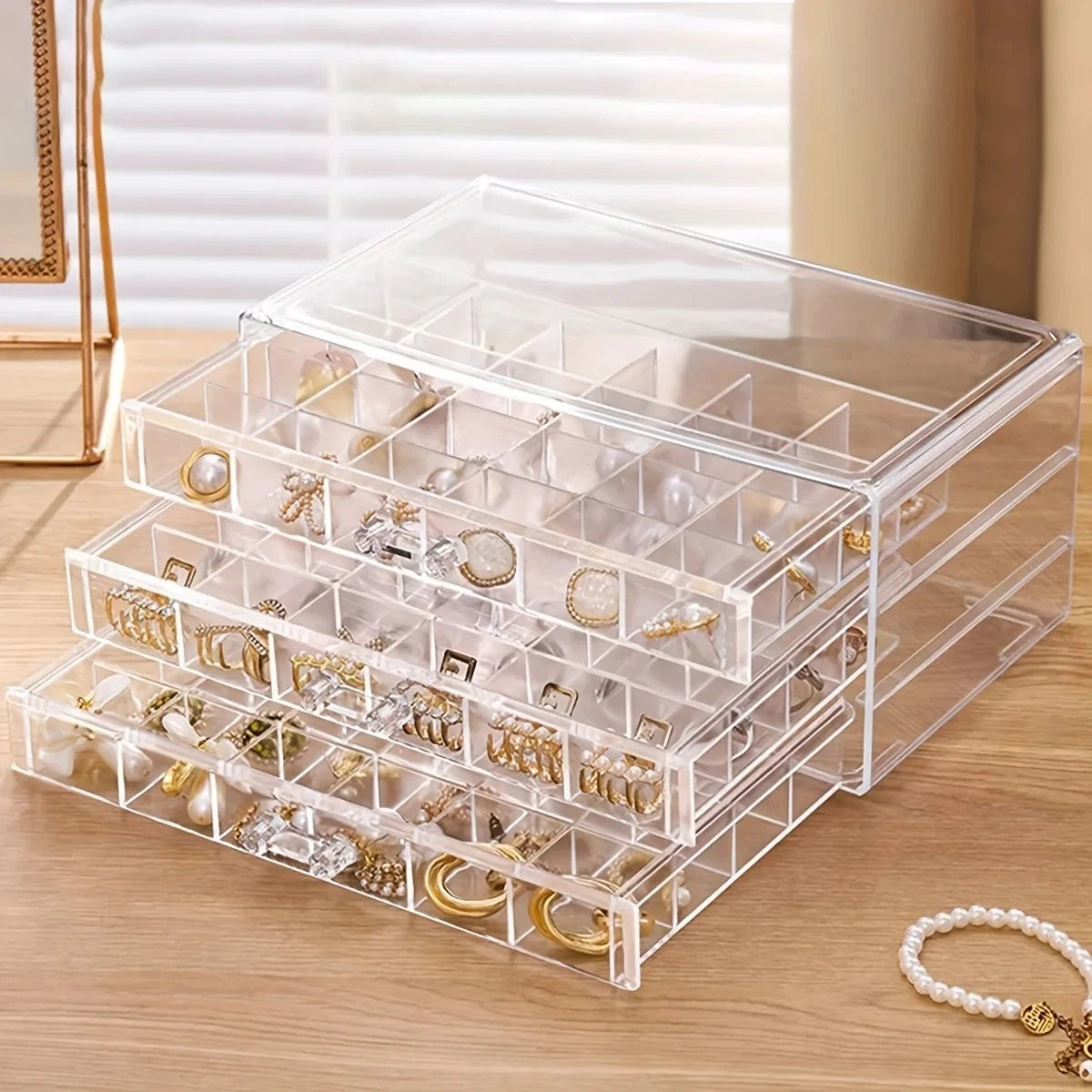 1pc 3-layer 72-grid Large-Capacity Ring Earrings Necklace Jewelry Storage Box | eBay