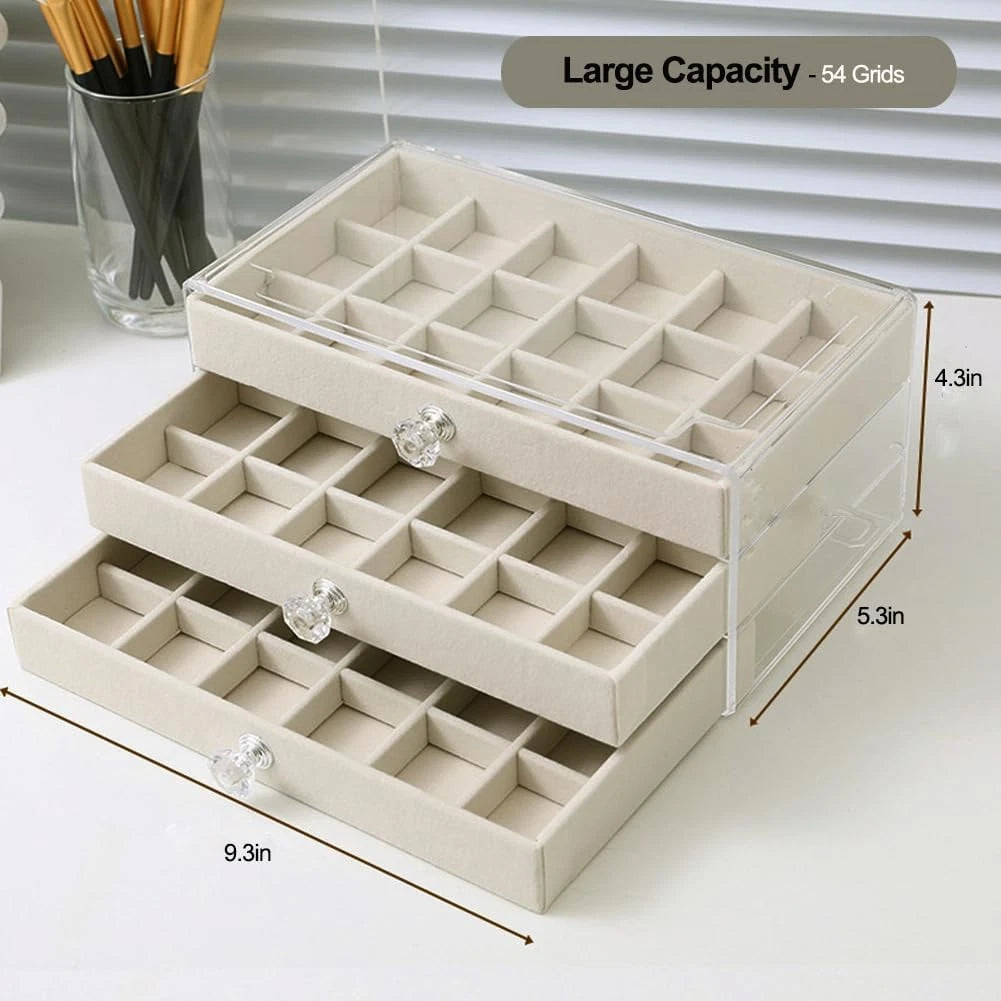 Clear Jewelry Box Earring Organizer Storage Case Velvet 3 Drawer Display Tray | eBay