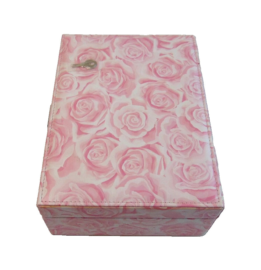 Women's Jewelry Box Pink Blush Floral Roses Storage Case Organizer Compartments | eBay