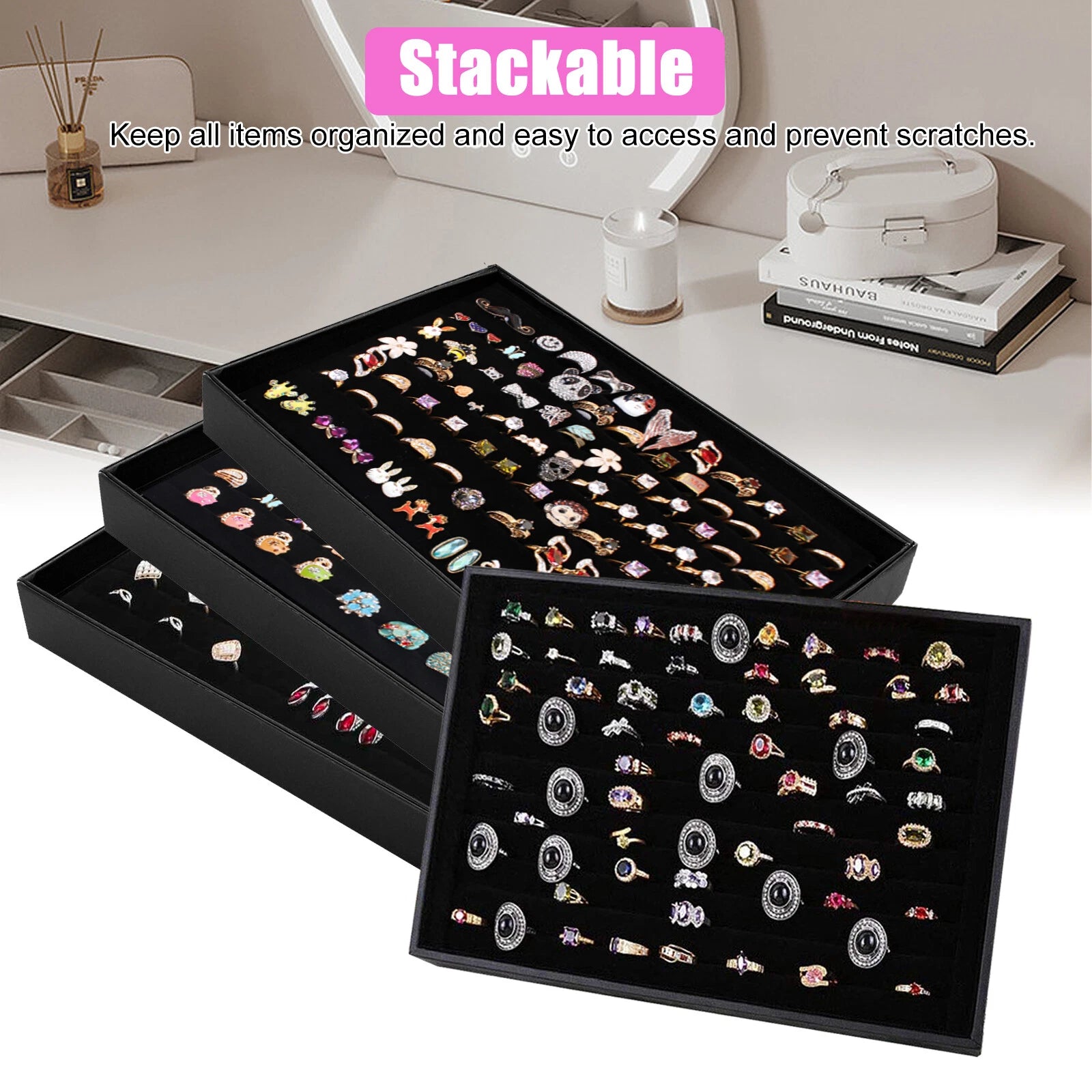 100 Slots Jewelry Ring Display Organizer Tray Holder Earrings Storage Boxes Case | eBay