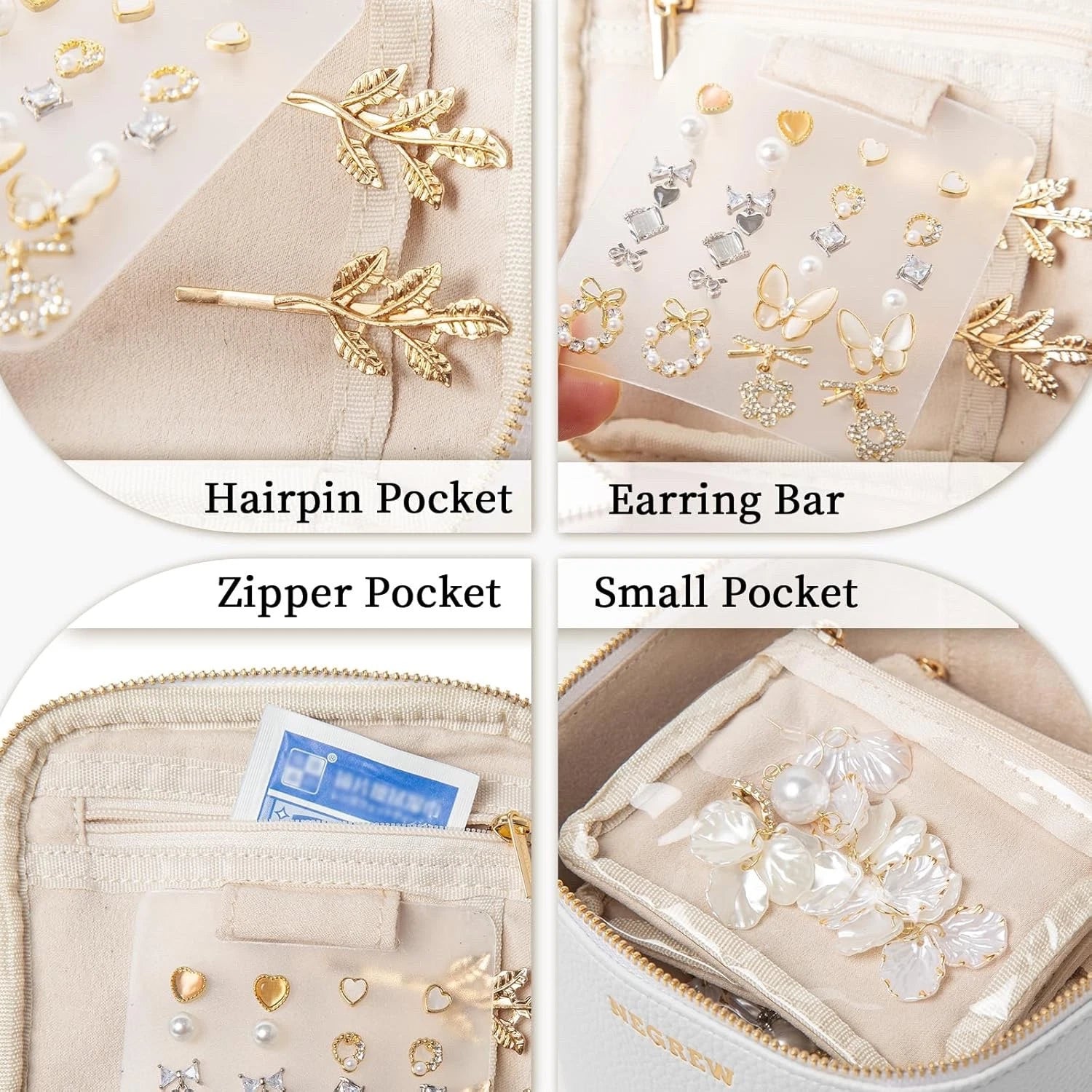 Travel Jewelry Box with 6 Pouches, Leather Jewelry Organizer Case for Women Girl | eBay