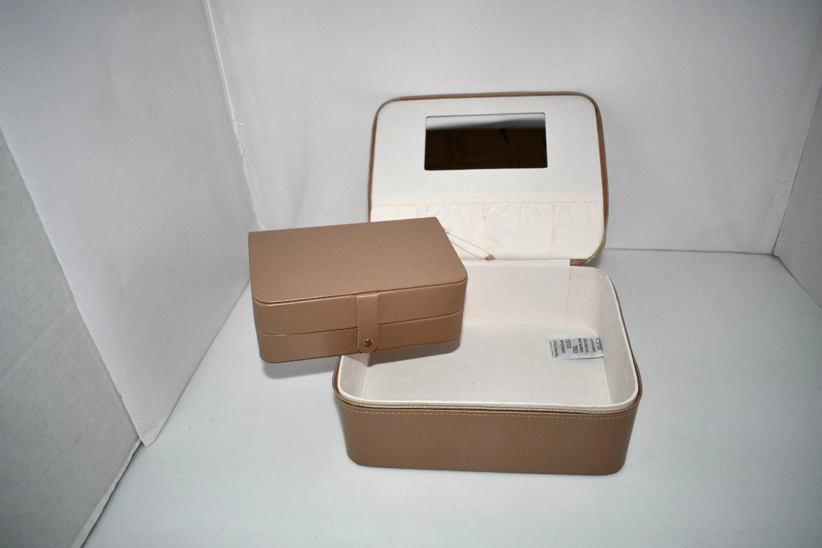 A New Day Jewelry Organizer & Travel Zip Case | Faux Leather Beige Storage Box w | eBay