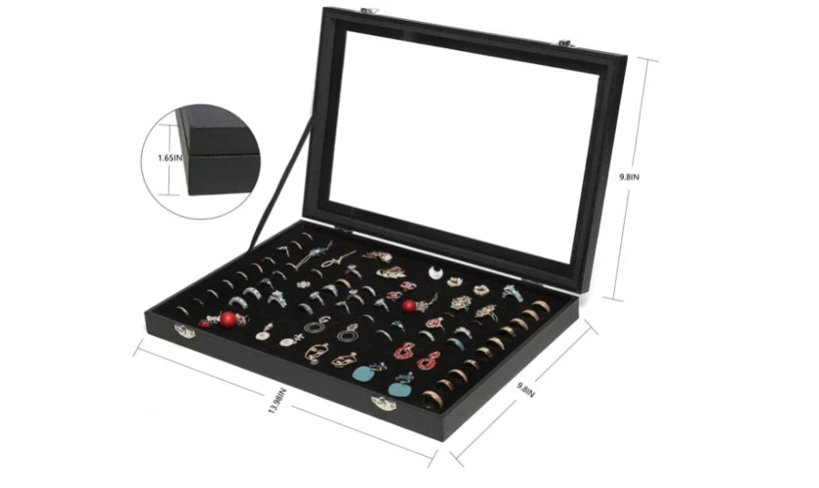 100 Slot Jewelry Display Case Ring Organizer Box Tray Glass Top Storage Holder | eBay