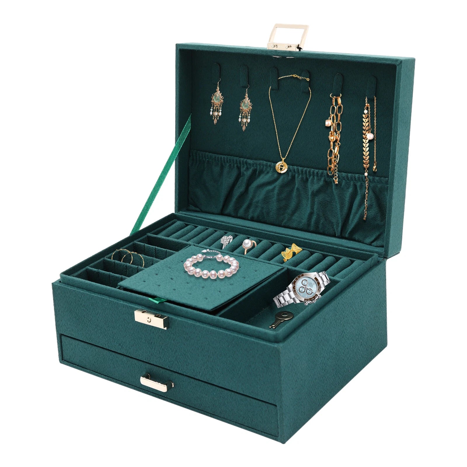 3Layer Jewelry Box Organizer Large Capacity Ring Earring Necklace Storage Case | eBay