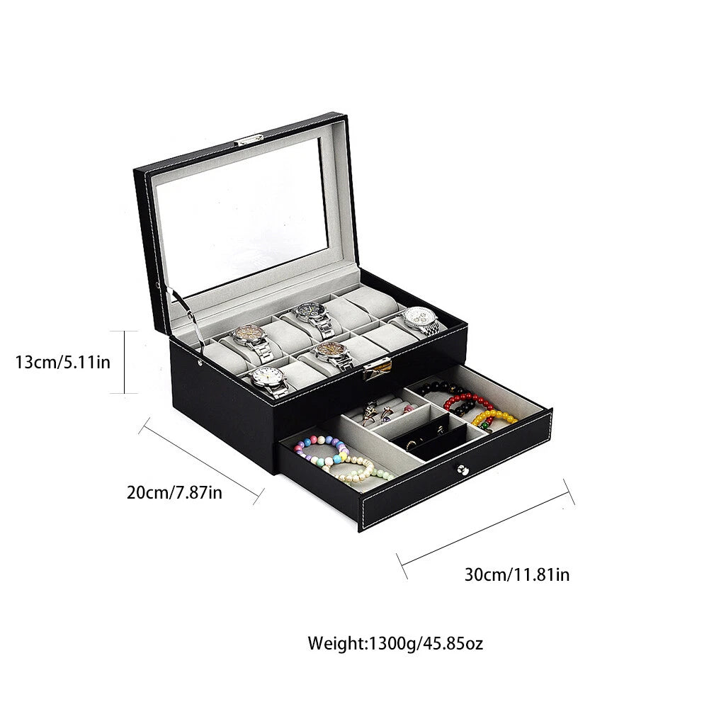 US12 Slot PU Leather Lockable Watch Storage Boxes Jewelry Display Drawer Case | eBay