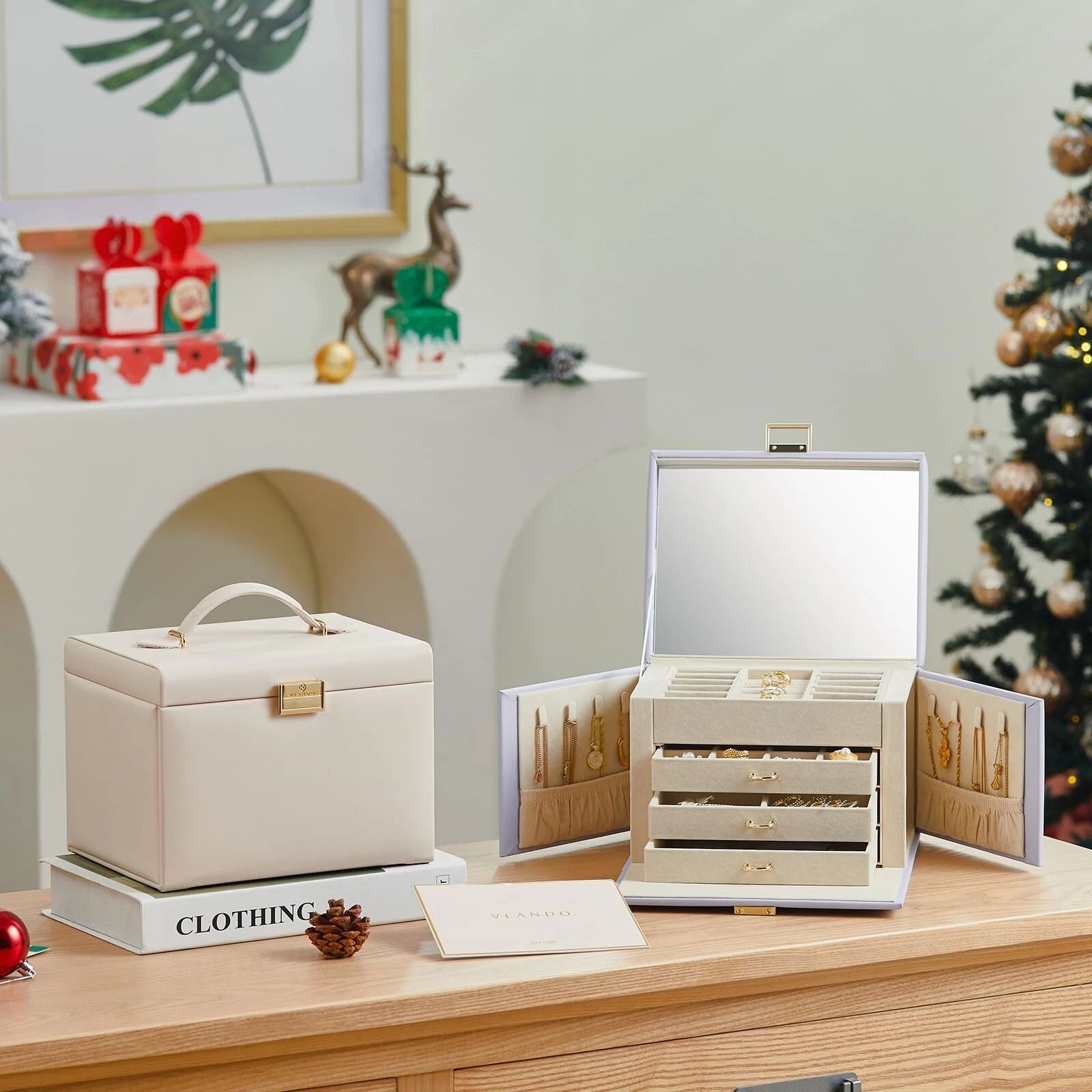 Velvet Jewelry Organizer Box for Women, Large Leather Jewelry Storage Box with L | eBay