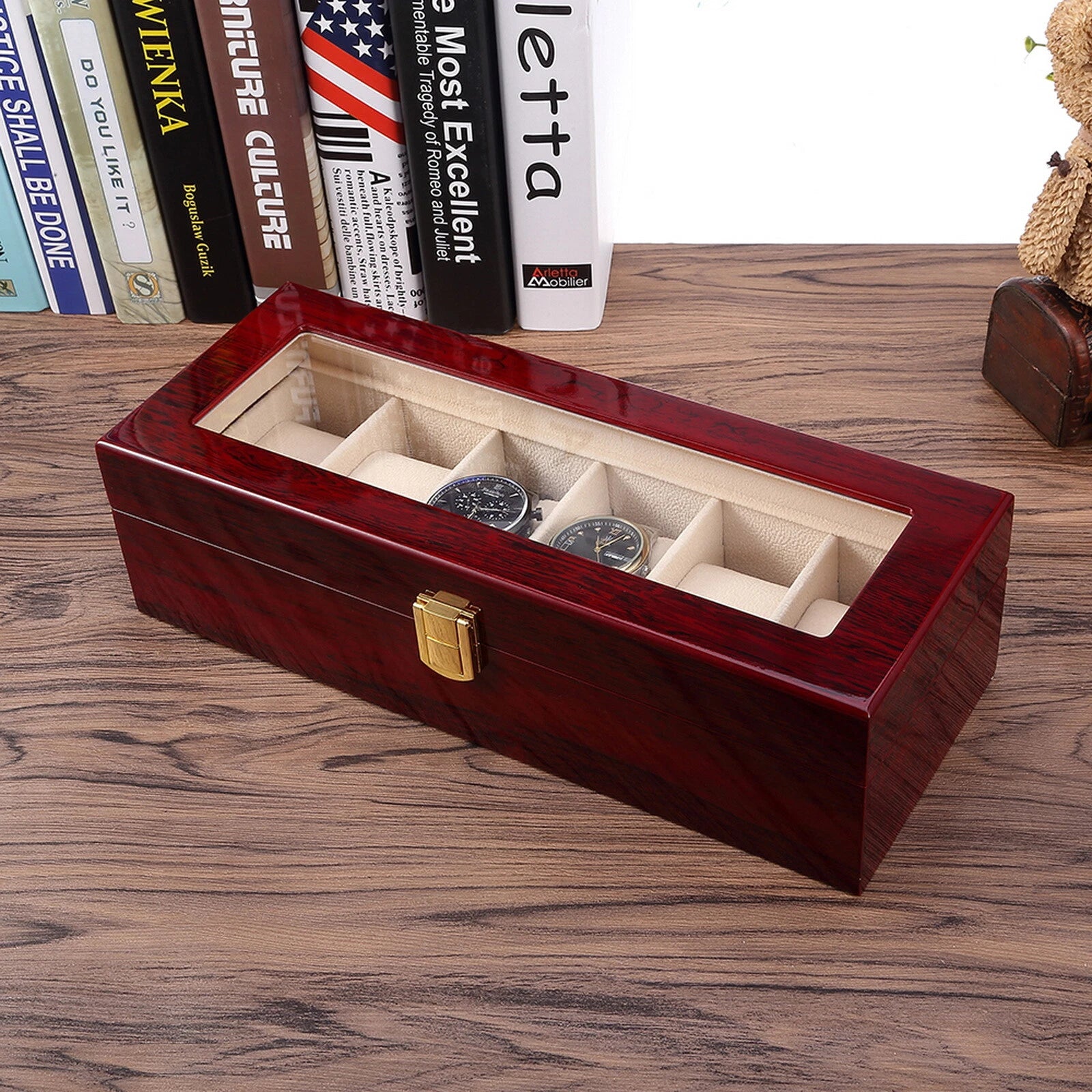 Watch Box Case Organizer Watches Holder Jewelry Storage Top Glass Display Gift | eBay