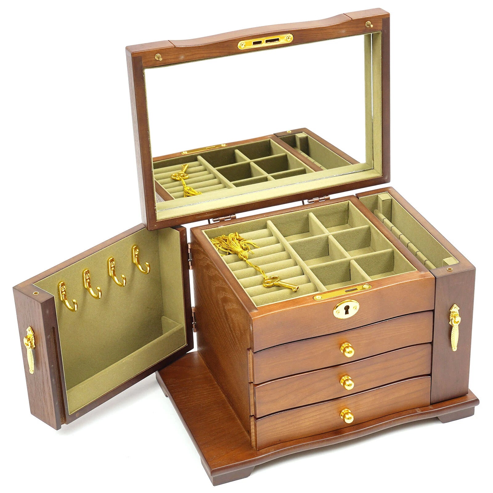 Lining Jewelry Box Wooden Jewelry Storage Case W/mirror&lock Watch Necklace Case | eBay