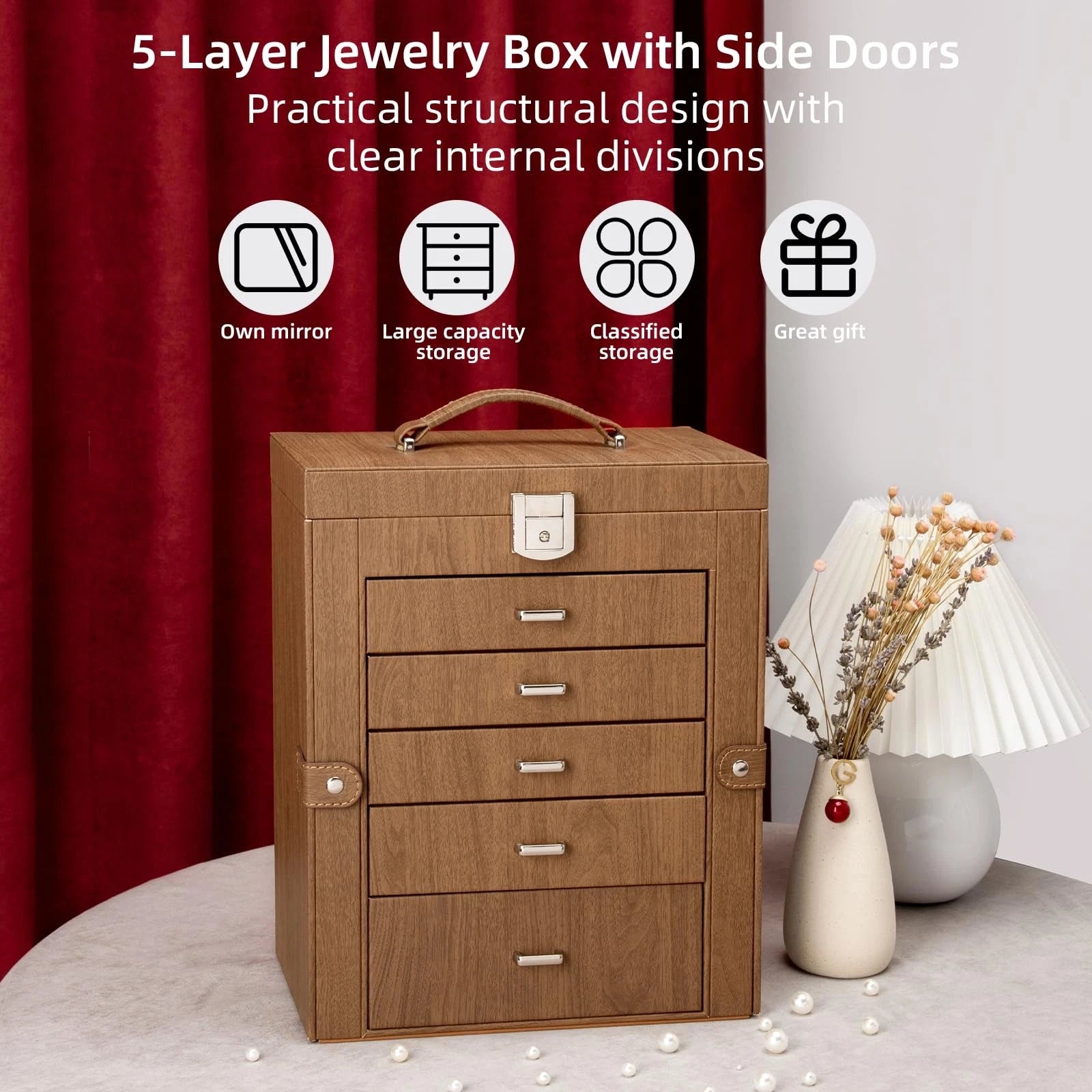 6-Tier Jewelry Box with Mirror & Lock – Organizer | eBay