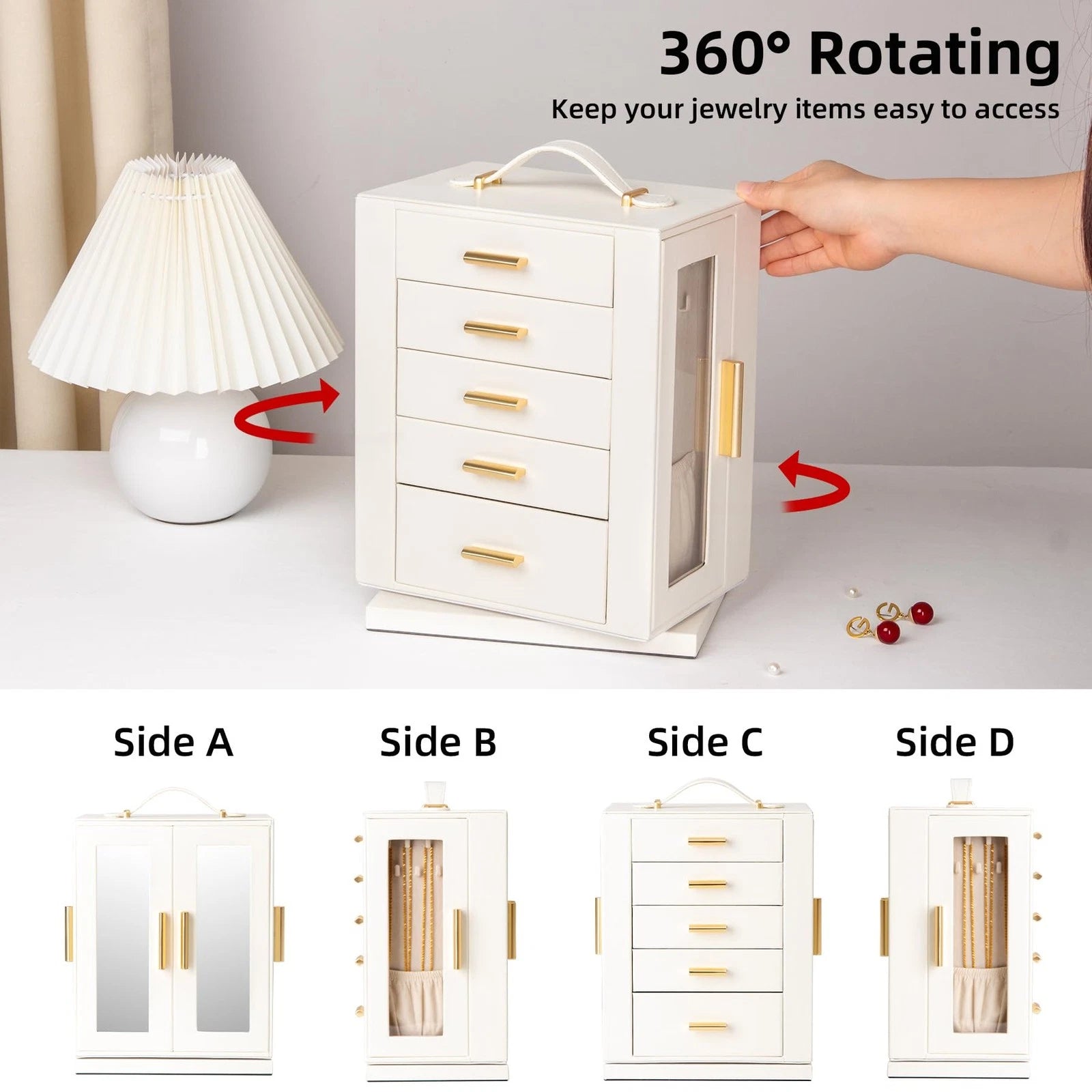 Jewelry Box 360° Rotating, Jewelry Storage Case with 5 Drawers, Jewelry Organ... | eBay