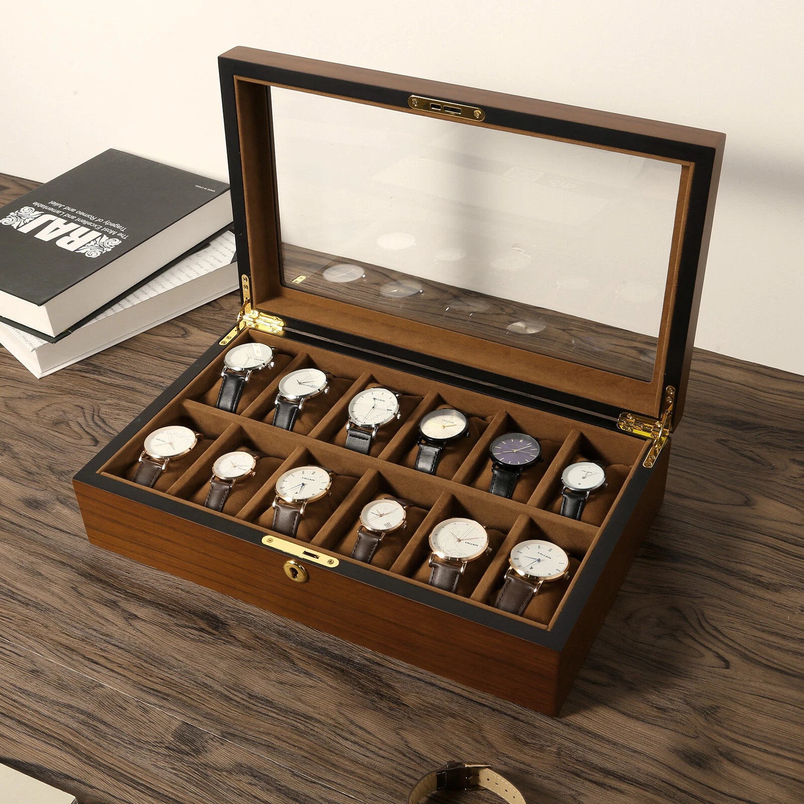 Watch Box Case Organizer Watches Holder Jewelry Storage Top Glass Display Gift | eBay