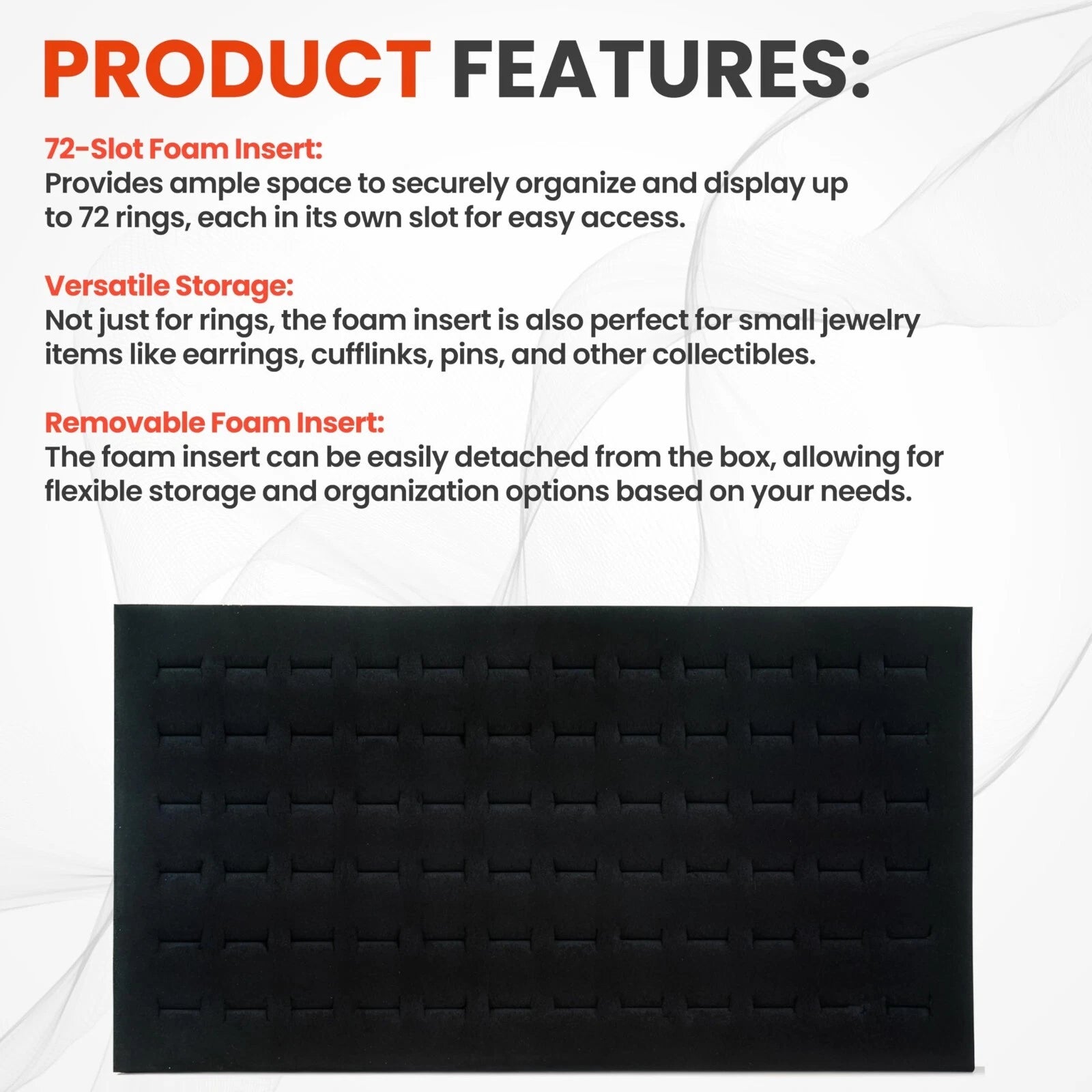 Novel Box 72 Slot Ring Earring Jewelry Tray Foam Velvet Liner in Various Colors | eBay