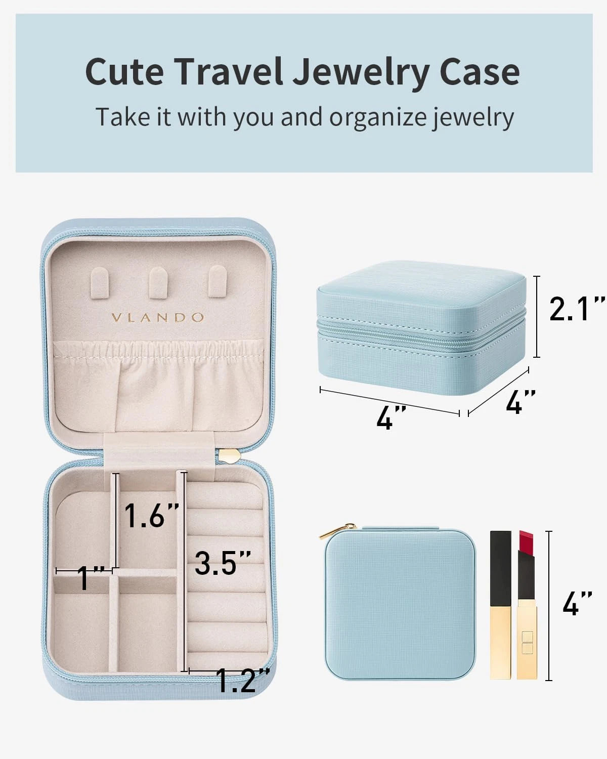 Travel Jewelry Box, Small Jewelry Travel Organizer Case for Girls Women - Blue | eBay