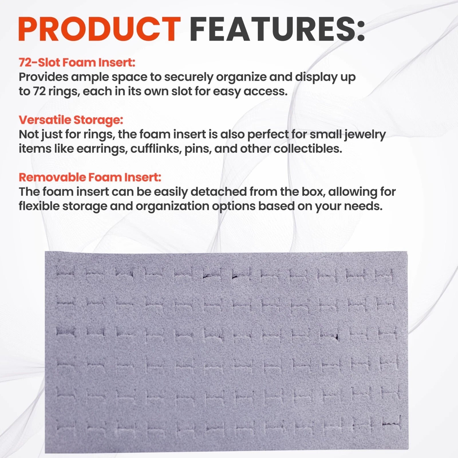 Novel Box 72 Slot Ring Earring Jewelry Tray Foam Velvet Liner in Various Colors | eBay