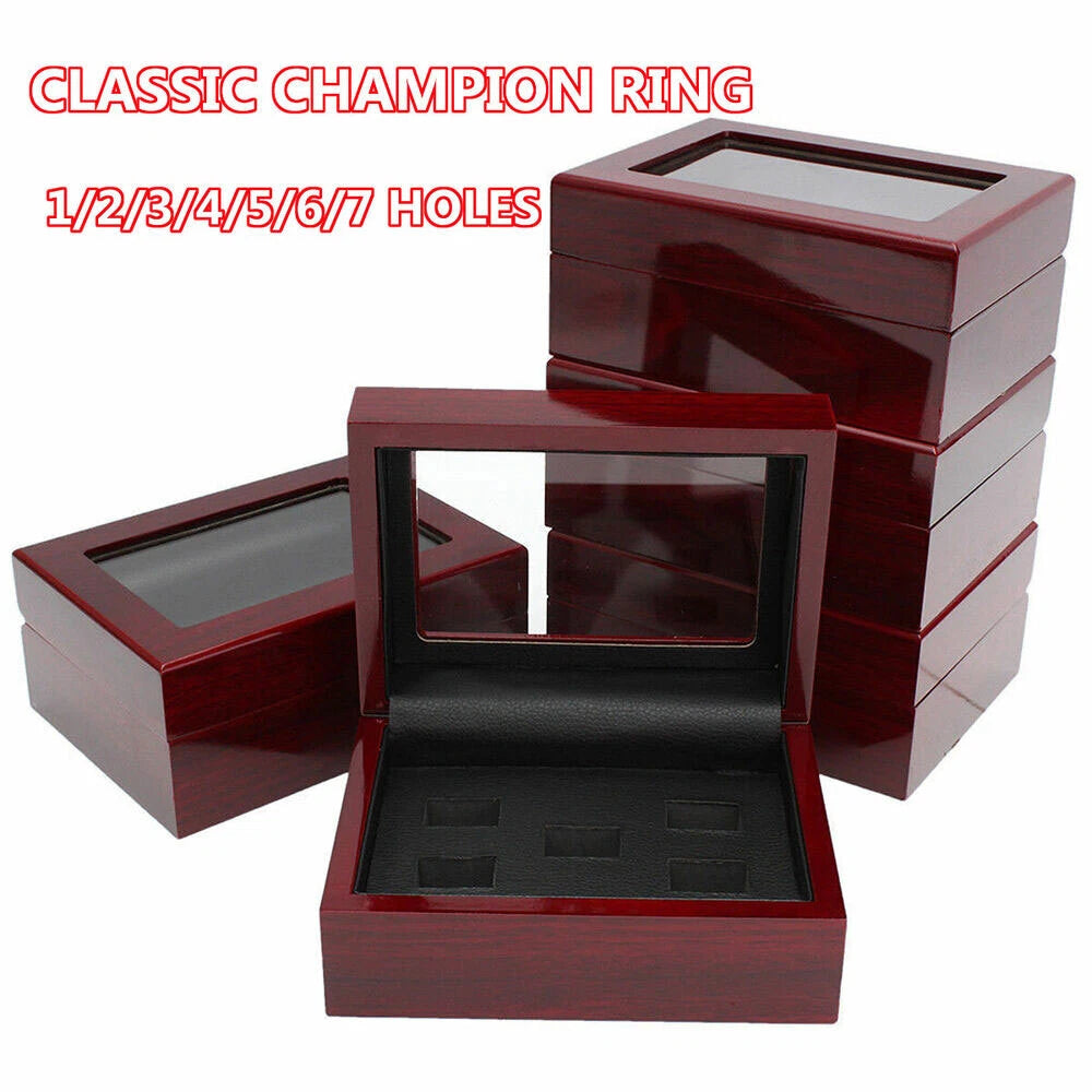 1-7 Hole Championship Ring Display Case Box Wooden Collection Storage box US## | eBay