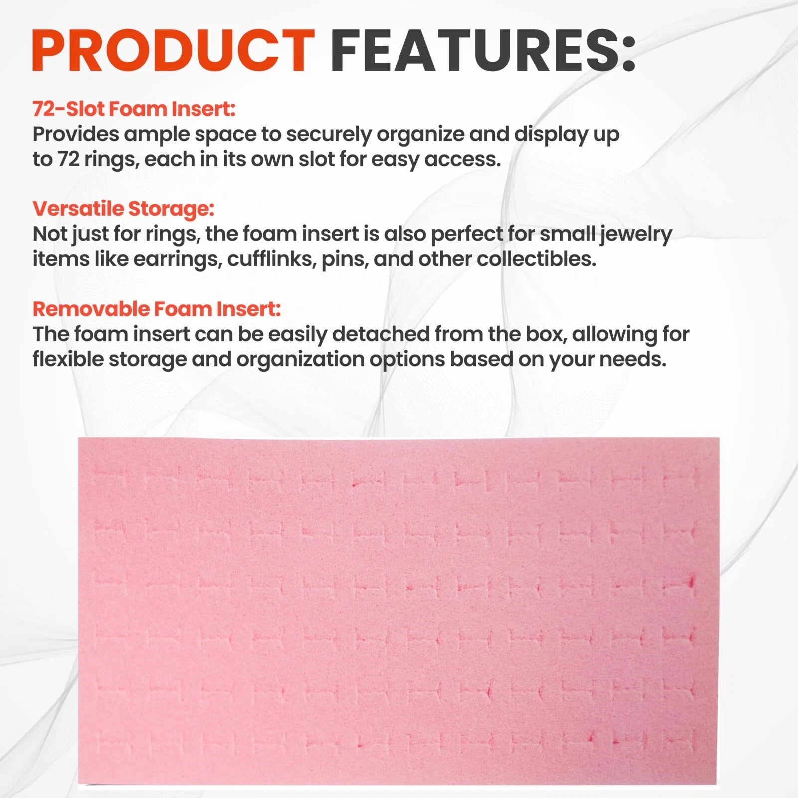 Novel Box 72 Slot Ring Earring Jewelry Tray Foam Velvet Liner in Various Colors | eBay