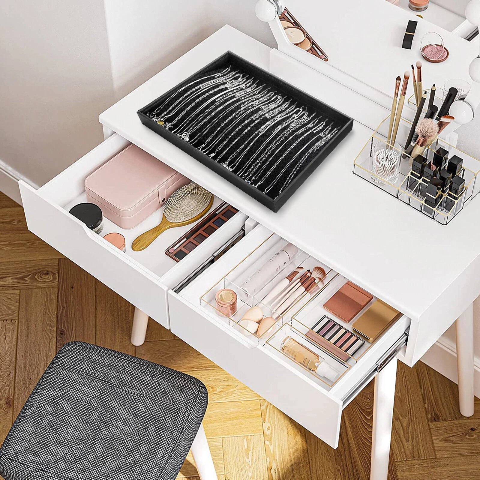 Stackable Jewelry Necklace Tray, Velvet Necklace Organizer Showcase Display Case | eBay