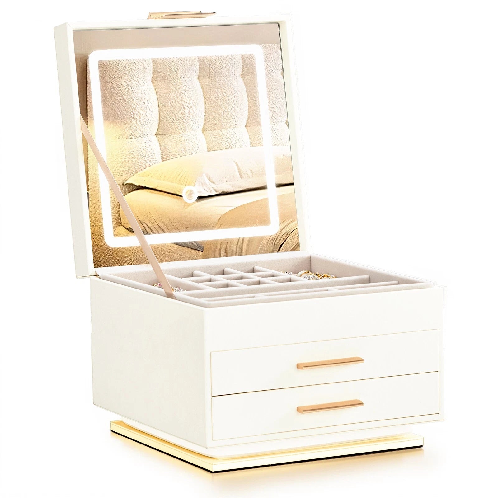 Jewelry Box Leather 3-Tier Storage Organizer Case with Touch Control LED Mirror | eBay