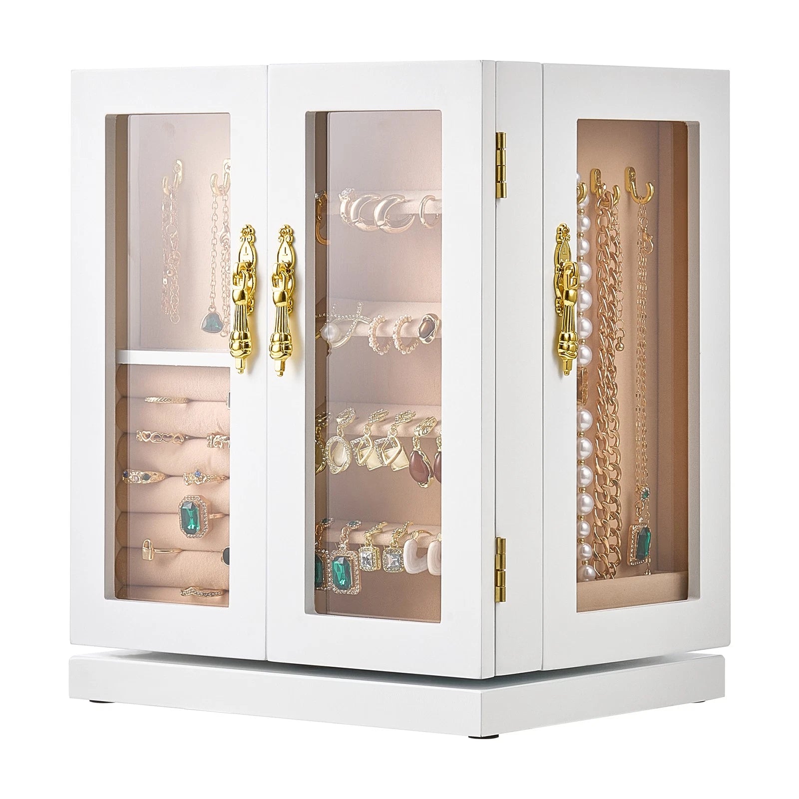 Jewelry Box 360° Rotating Jewelry Organizer with 5 Spacious Drawers White | eBay