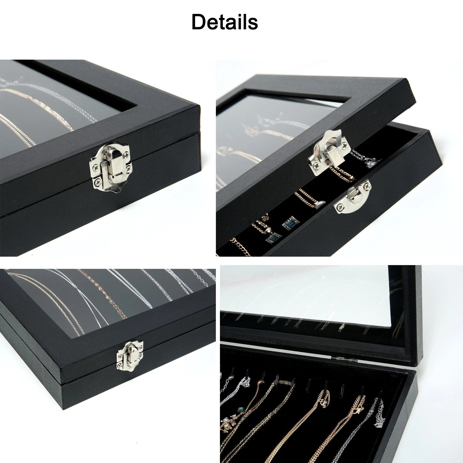 Black 20 Hooks Velvet Necklace Organizer Box Necklace Holder Tray with Clear Lid | eBay