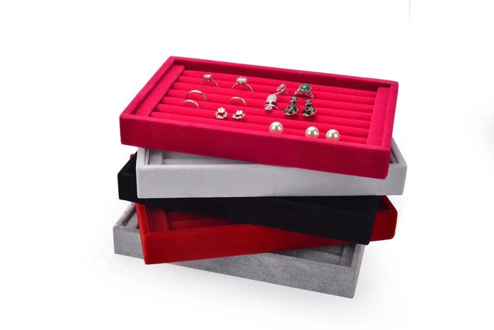 Velvet Jewelry Ring Display Organizer Tray Holder Box Earring Storage Case | eBay