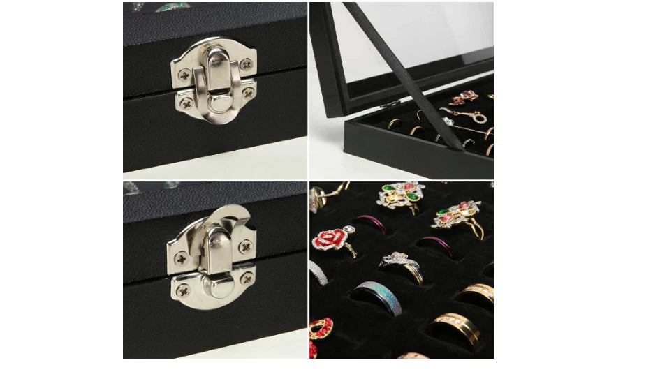 100 Slot Jewelry Display Case Ring Organizer Box Tray Glass Top Storage Holder | eBay