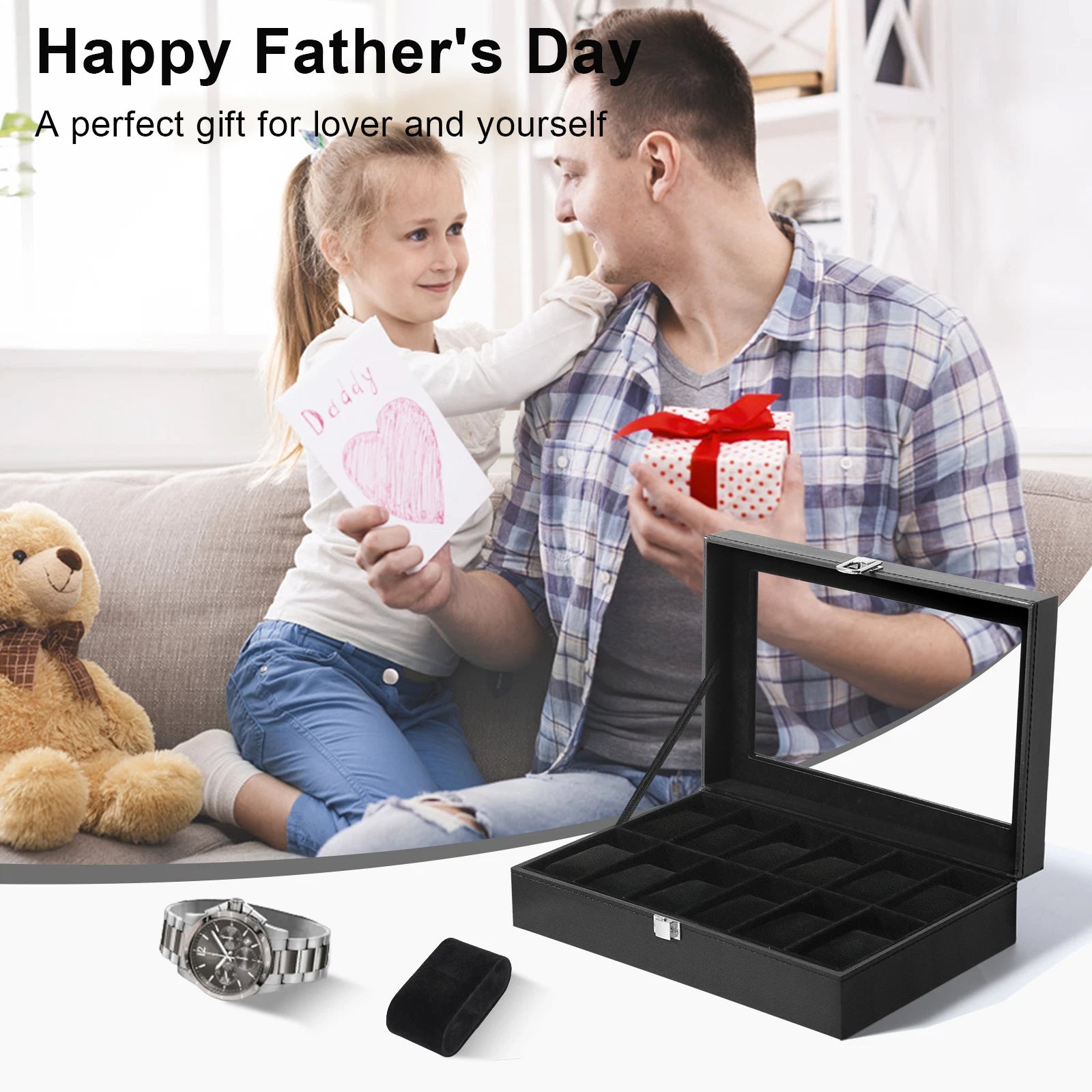 Watch Box Case Organizer Watches Holder Jewelry Storage Top Glass Display Gift | eBay