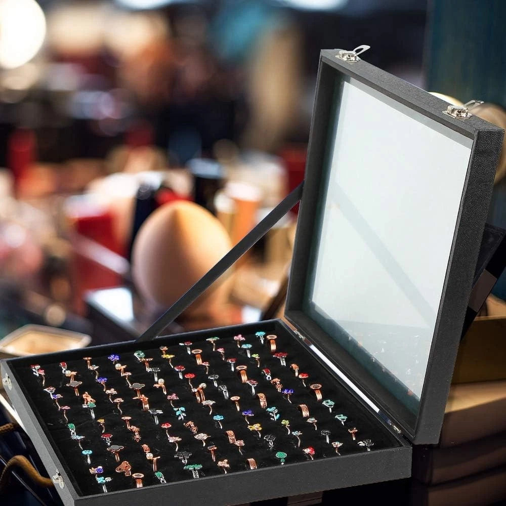 Ring Organizer Box 100 Slots Storage Display Case Tray Holder PU Leather Black | eBay