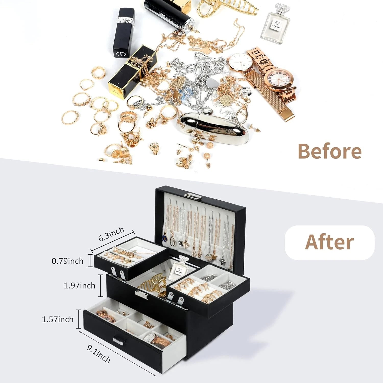 Jewelry Boxes for Women Girls, Jewelry Organizer Box, 3 Layers Jewelry Storage | eBay