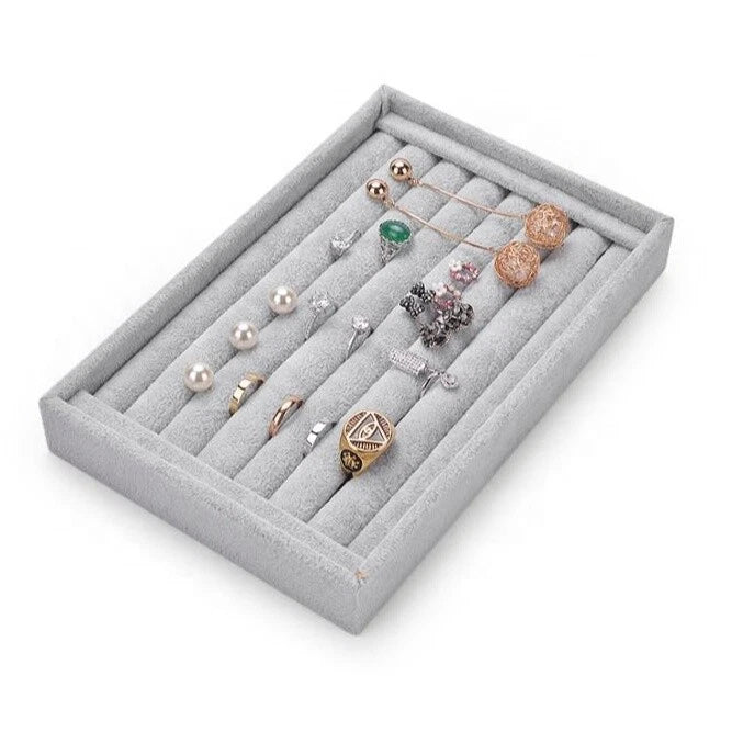 Velvet Jewelry Ring Display Organizer Tray Holder Box Earring Storage Case | eBay