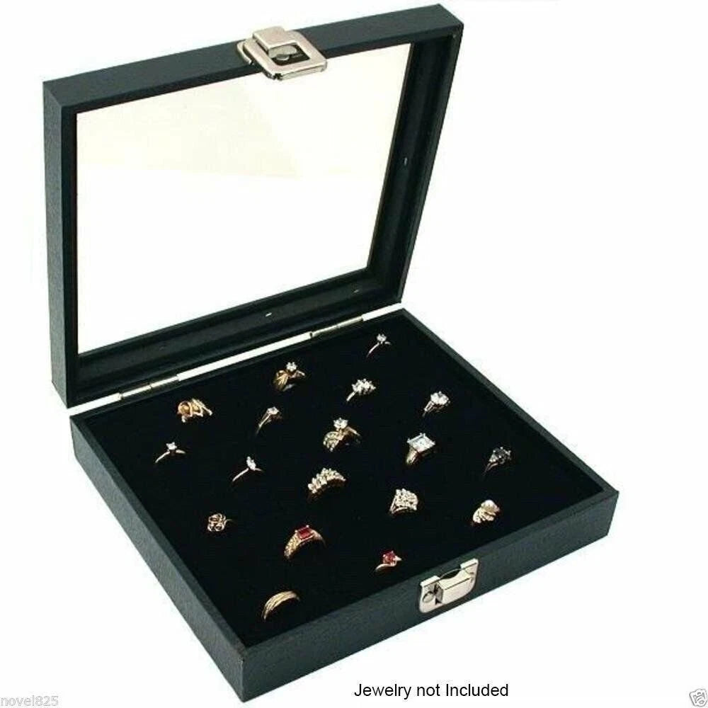 Ring Box Ring Jewelry Organizer Box 36 Rings Display Storage Case Glass Top | eBay