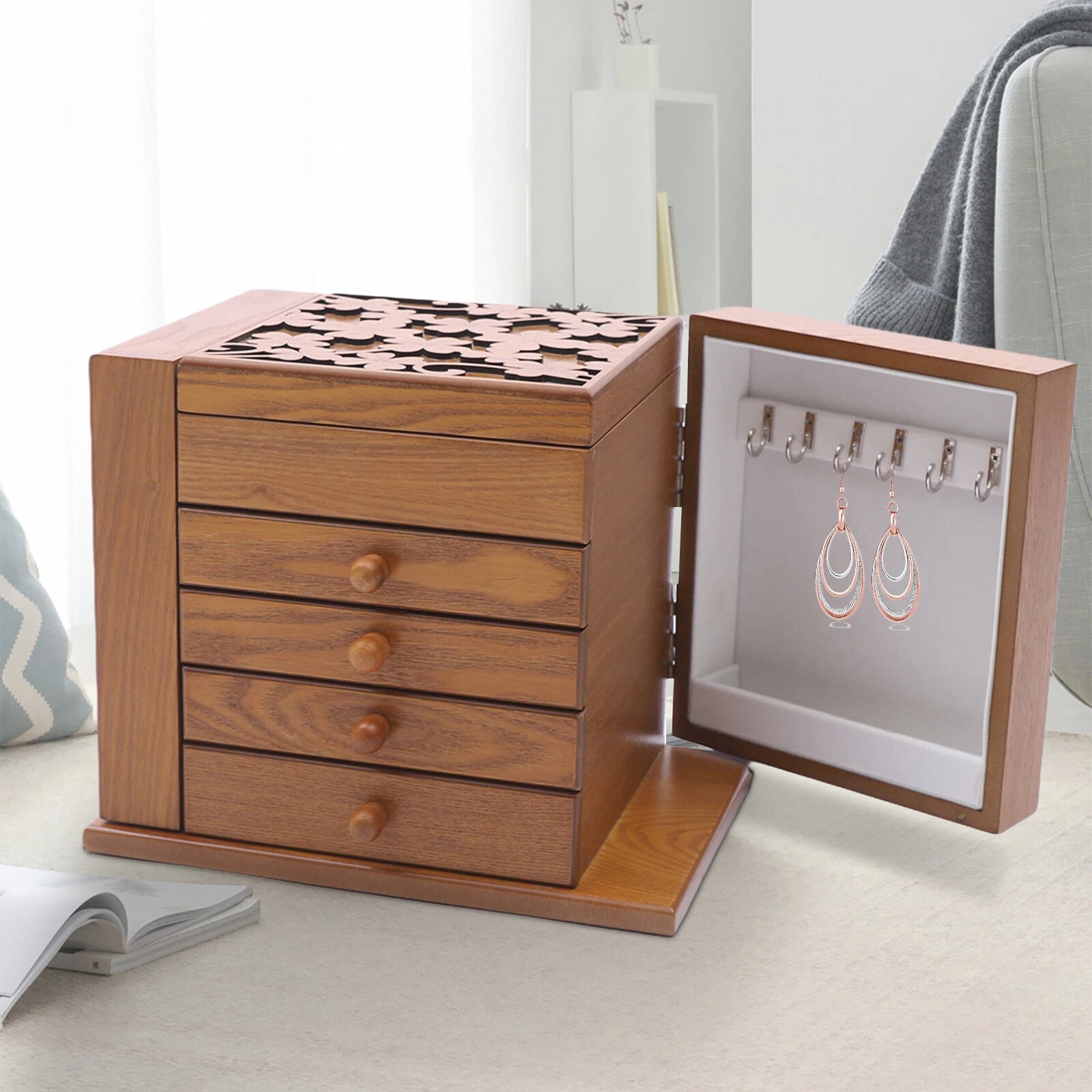 Vintage Large Jewelry Organizer Wooden Storage Box 5 Layers Case with 4 Drawers | eBay