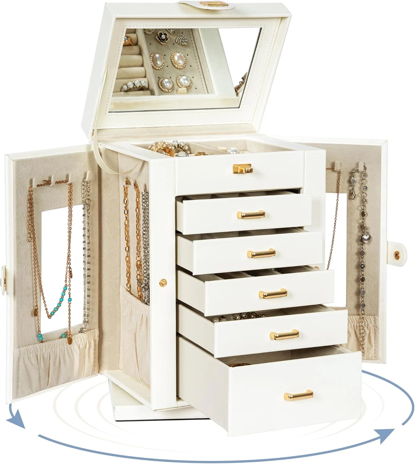 Jewelry Box 6-Tier Organizer Functional 360° Rotating Jewelry Storage Case for W | eBay