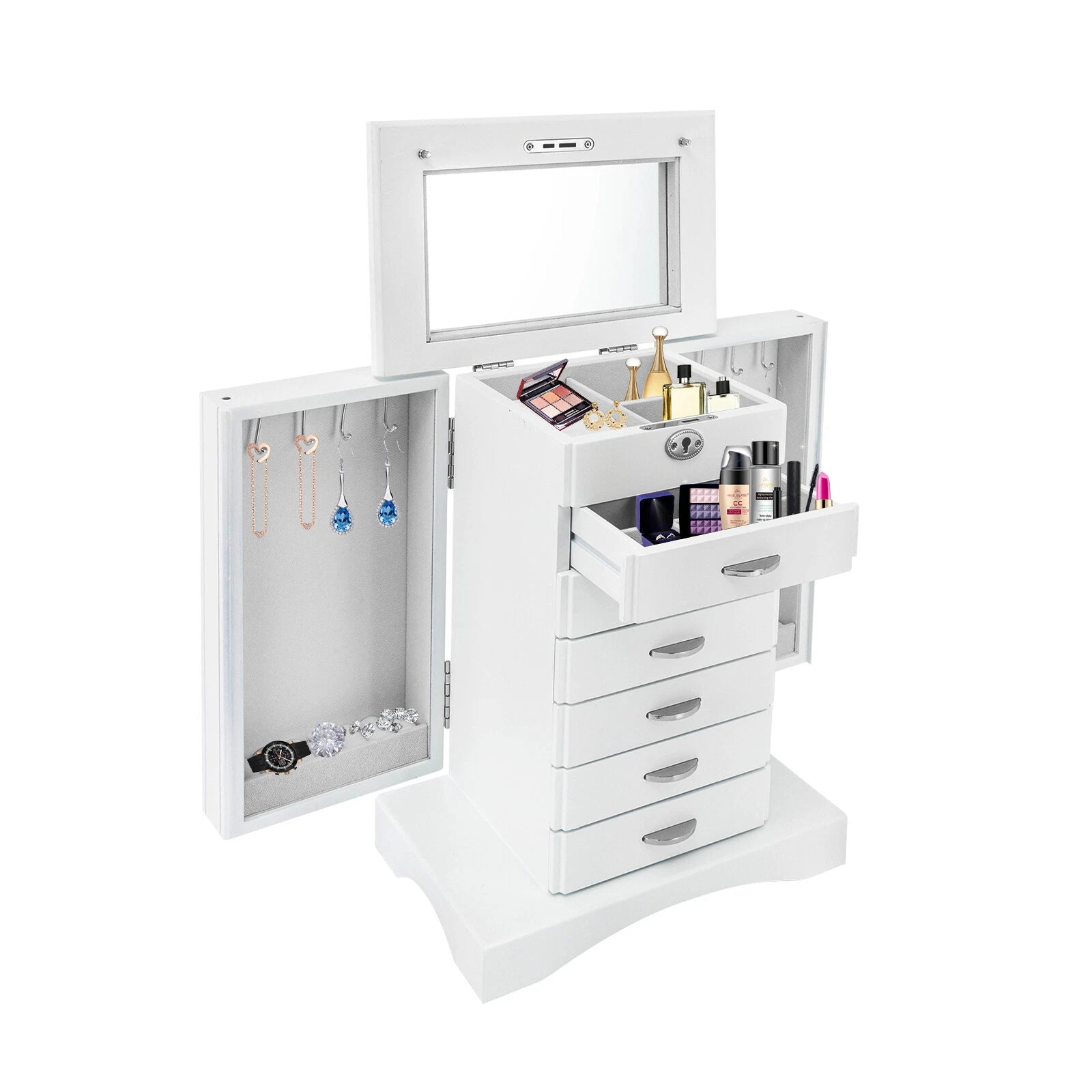 Jewelry Box 7 Layers Jewelry Storage Case Large Organizer with Mirror and Lock | eBay