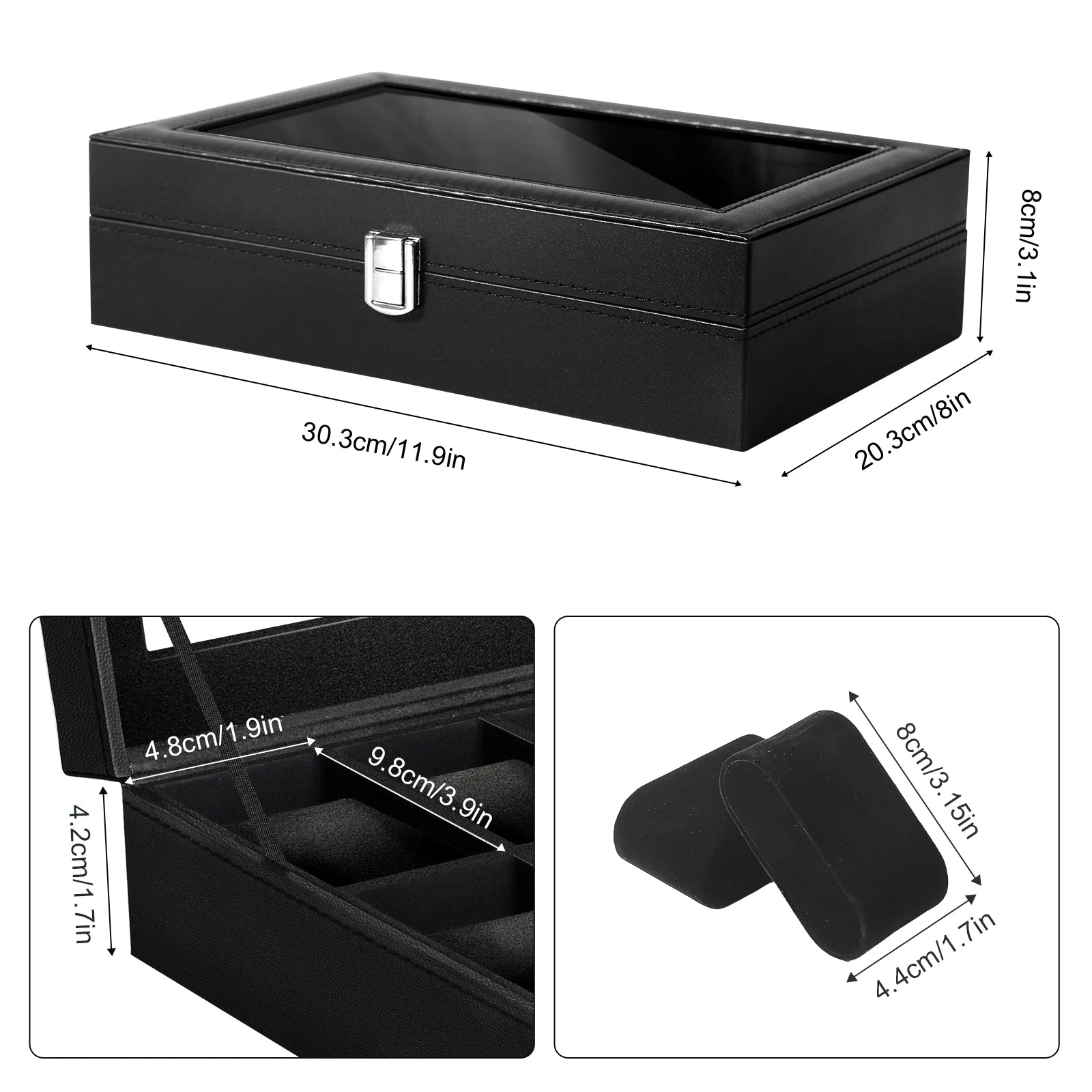 Watch Box Case Organizer Watches Holder Jewelry Storage Top Glass Display Gift | eBay