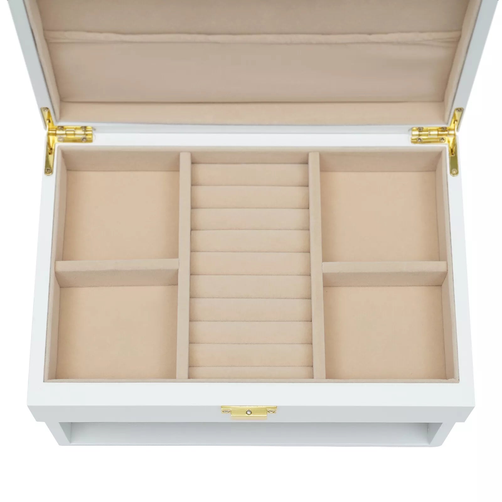 28CM Large Wooden Jewelry Storage Box White 3 Layers Organizer 2 Drawers Cabinet | eBay