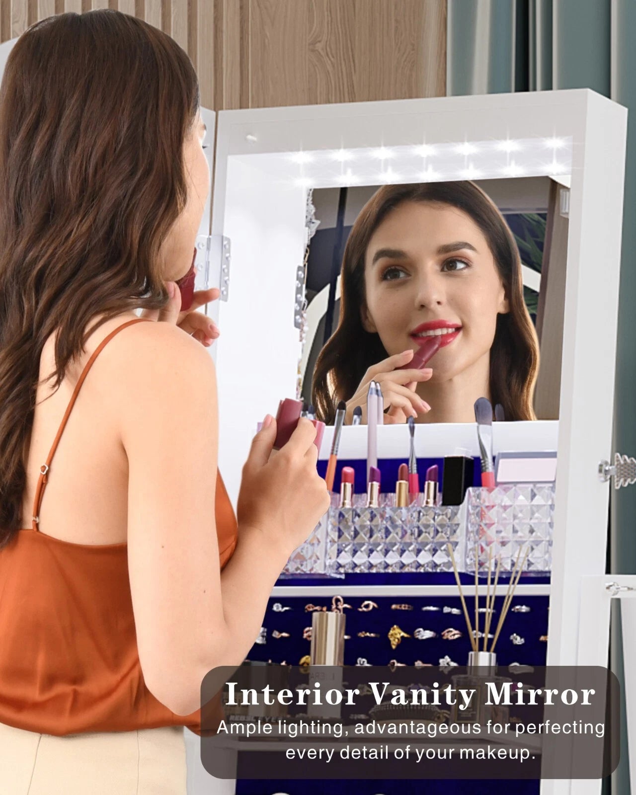 Full-Length Mirror Jewelry Cabinet, 360° Swivel Jewelry Armoire with LED Lights | eBay