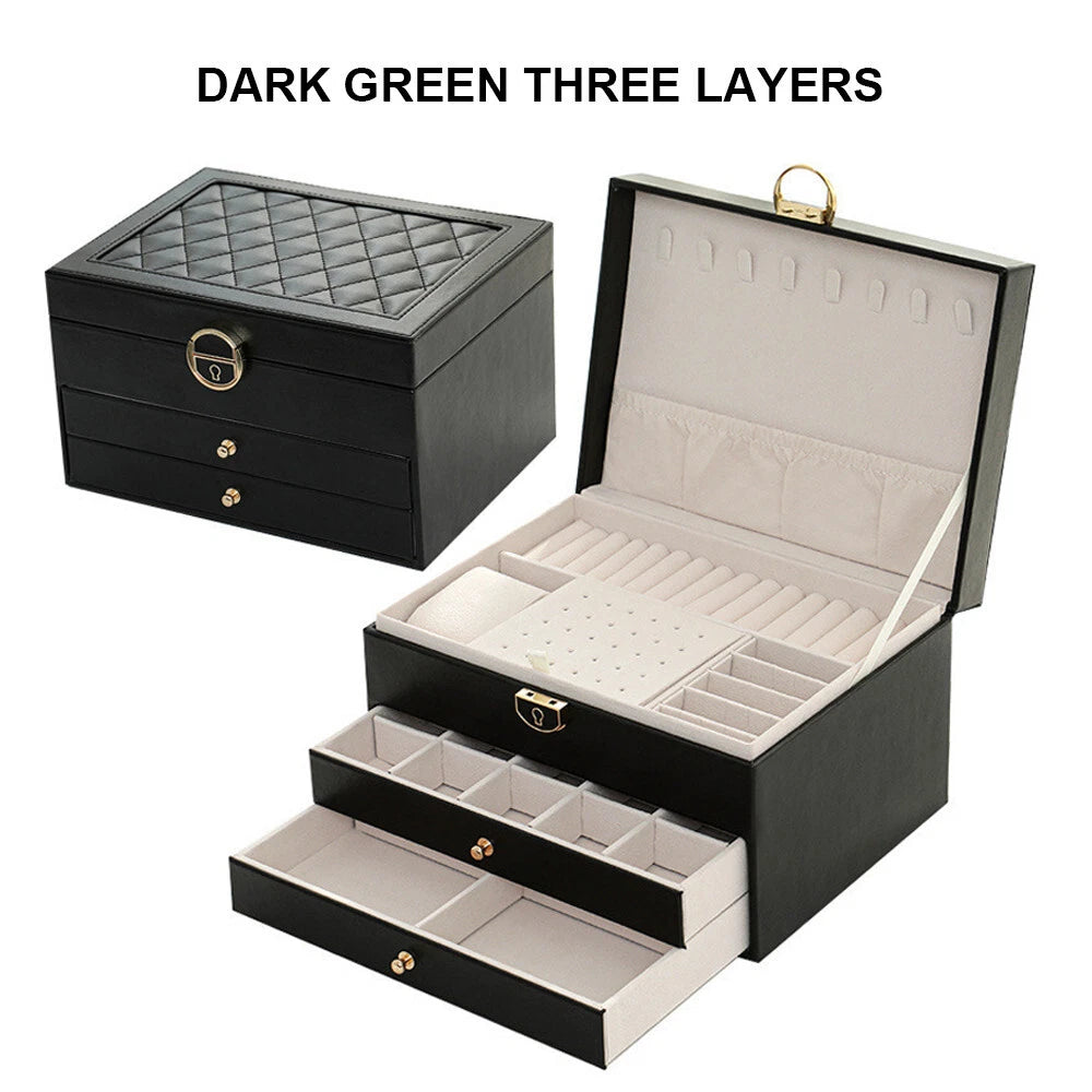 3 Layers Jewelry Box Organizer Large Capacity Ring Earring Necklace.Storage Case | eBay