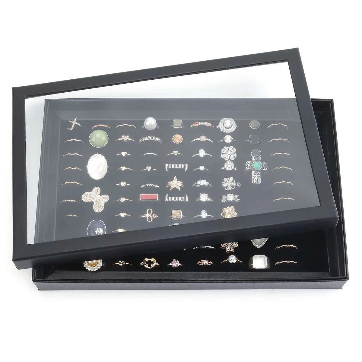 2x 100Slots Jewelry Ring Display Organizer Case Tray Earrings Holder Storage Box | eBay