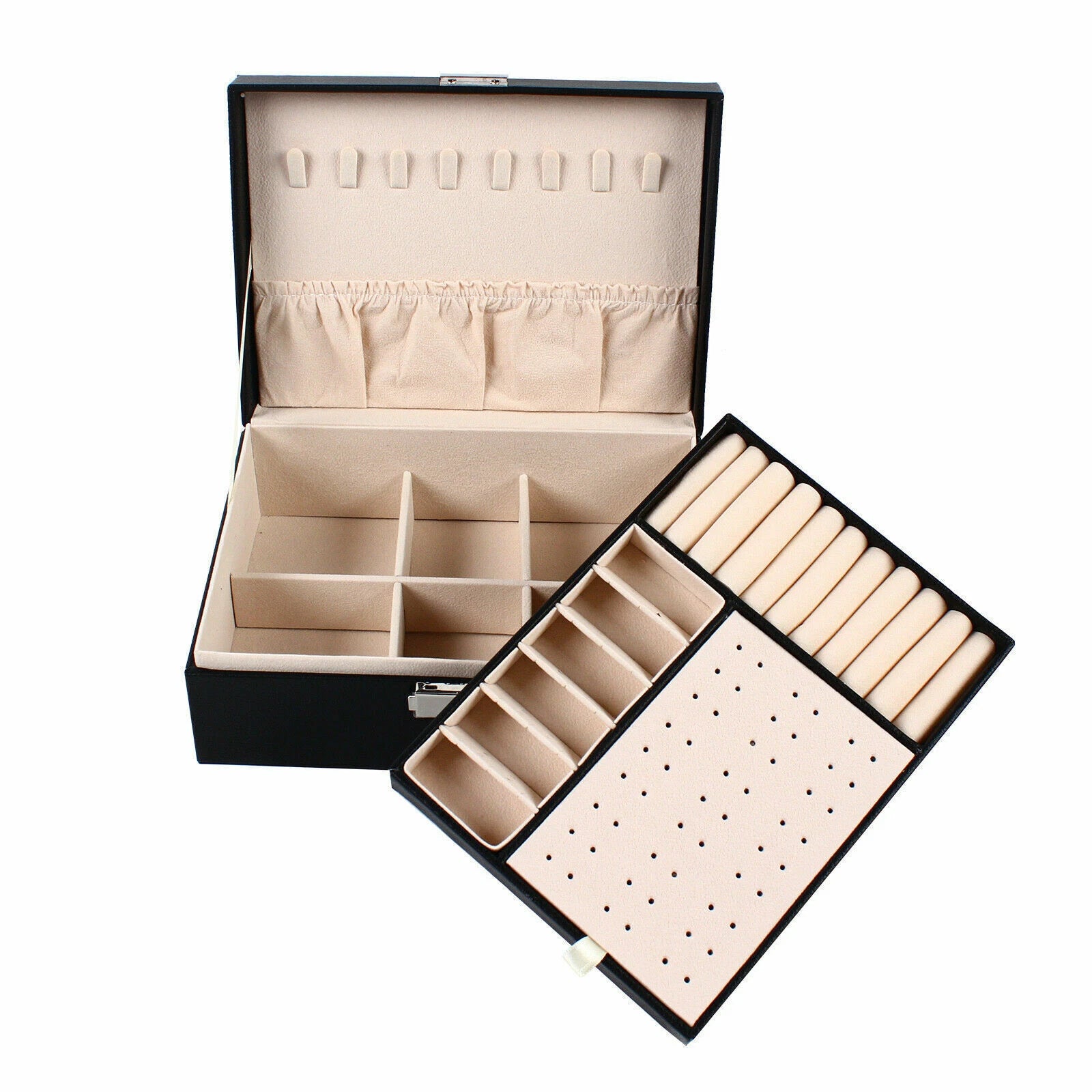 Double Layer Jewelry Box PU Leather Storage Large Space Holder Organizer Gift | eBay