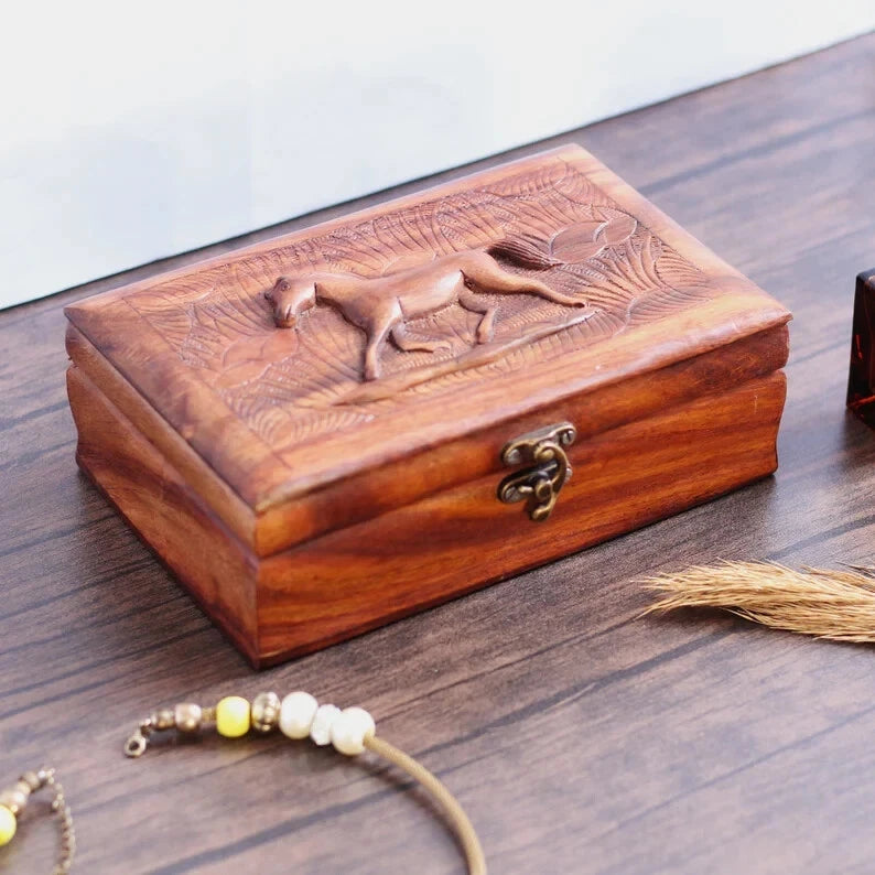 Large Wood Jewelry Box for Women Horse Vintage Gift Storage Box Organizer NEW US | eBay